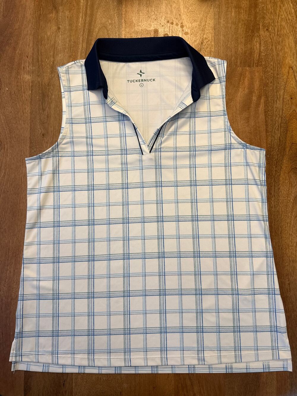 Tuckernuck Tnuck Sport Sleeveless Caroline Polo Blue White Plaid Golf Top Size L